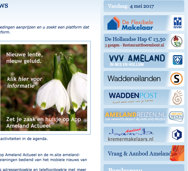 Banner op de website van PA